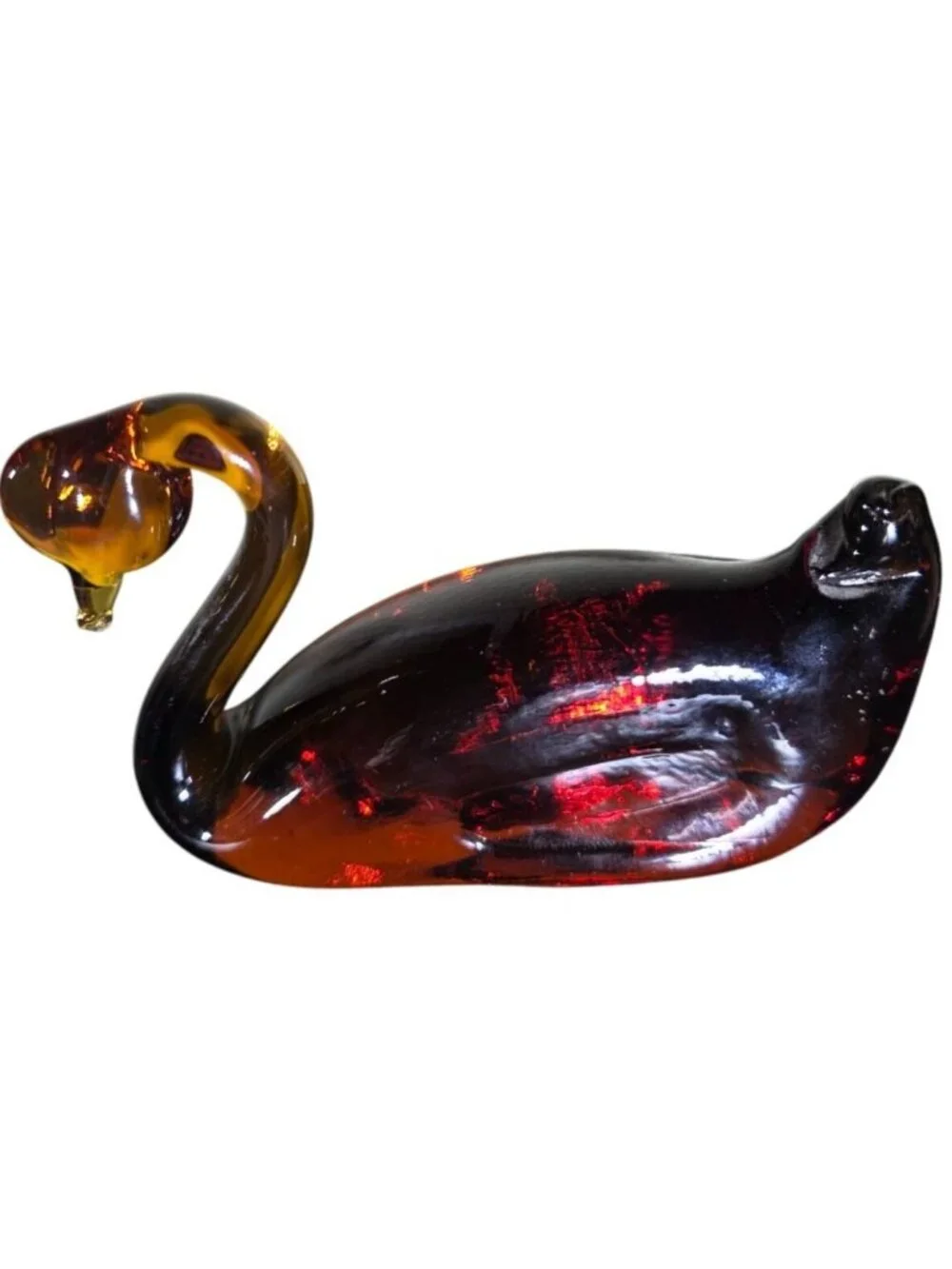Glass Swan Figurine Amber tone paperweight bird art decor avian